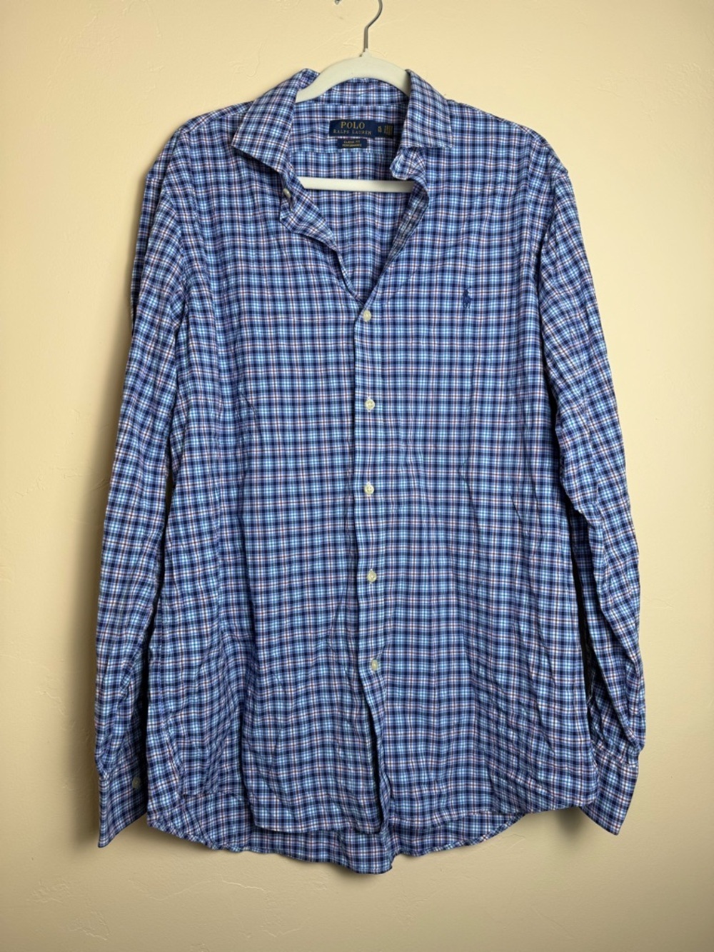 Polo Ralph Lauren Blue and White Plaid classic fit performance Button-Down Shirt